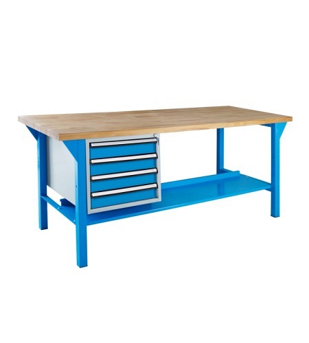 Werkbank PROFI 1500, 4 Schubladen, Lichtblau, Hö..