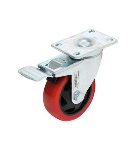 Lenkrolle mit Bremse | rot/schwarz | 100 mm