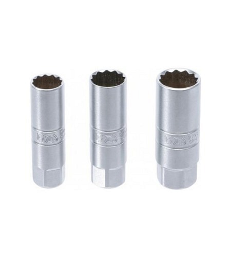 Zündkerzen-Einsatz-Satz Zwölfkant | Antrieb Innenvierkant 10 mm (3/8") | SW 14 - 16 - 18 mm | 3-tlg.