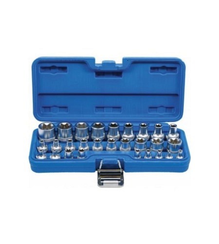 Steckschlüssel-Einsatz-Satz E-Profil | Antrieb Innenvierkant 6,3 mm 1/4" / 12,5 mm (1/2") | SW E4 - E24 | 28-tlg.