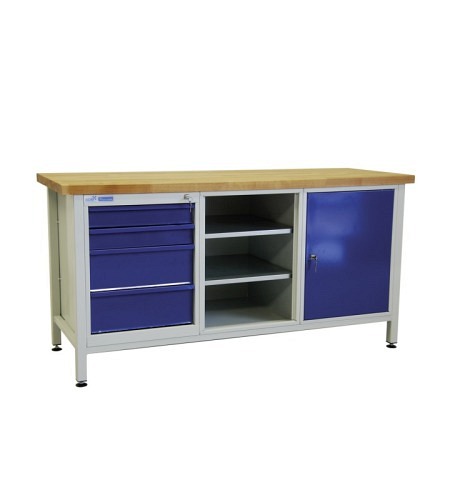 ADB Werkbank / Werktisch, 1700x600x840 mm, mit 1 Tür + 4 Schubladen