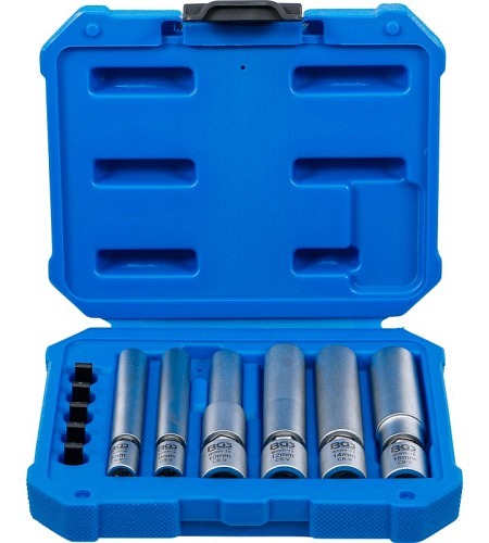 Glüh- und  Zündkerzen-Gelenk-Einsatz-Satz | Antrieb Innenvierkant 6,3 mm (1/4") / 10 mm (3/8") | SW 8 - 9 - 10 - 12 - 14 - 16 mm | 11-tlg.