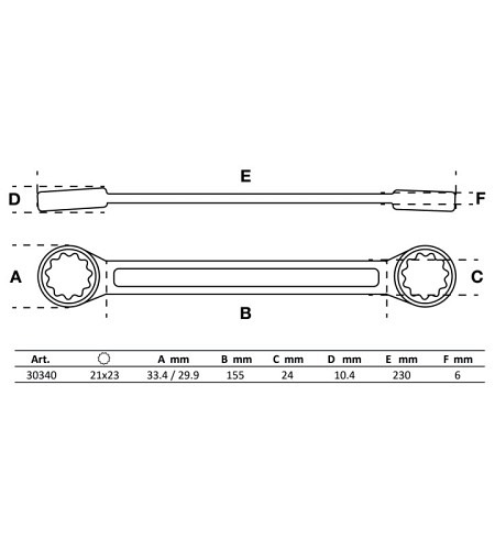 Doppel-Ringschlüssel | extra flach | SW 21 x 23 mm