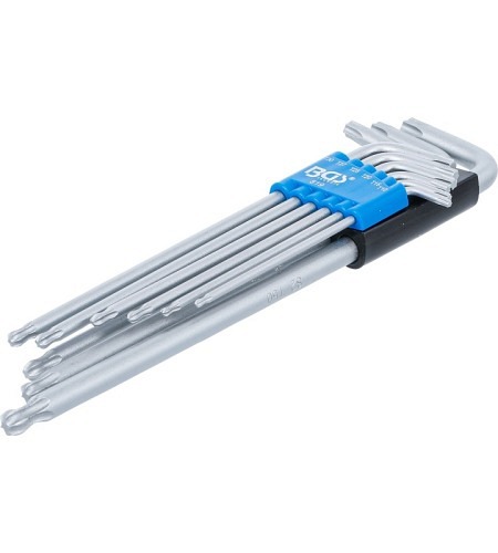 Winkelschlüssel-Satz | extra lang | T-Profil (für Torx) mit Kugelkopf | T10 - T50 | 9-tlg.