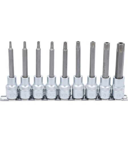 Bit-Einsatz-Satz | Antrieb Innenvierkant 12,5 mm (1/2") | T-Profil (für Torx) mit Bohrung | 9-tlg.