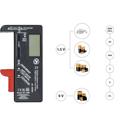 Digitaler Batterie-Tester | 1,5 V / 9 V