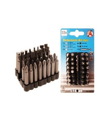 Bit-Satz für Sicherungsschrauben | Antrieb Aussensechskant 6,3 mm (1/4") | 33-tlg.
