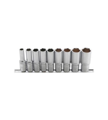 Steckschlüssel-Einsatz-Satz Sechskant, tief | Antrieb Innenvierkant 12,5 mm (1/2") | SW 10 - 24 mm | 9-tlg.