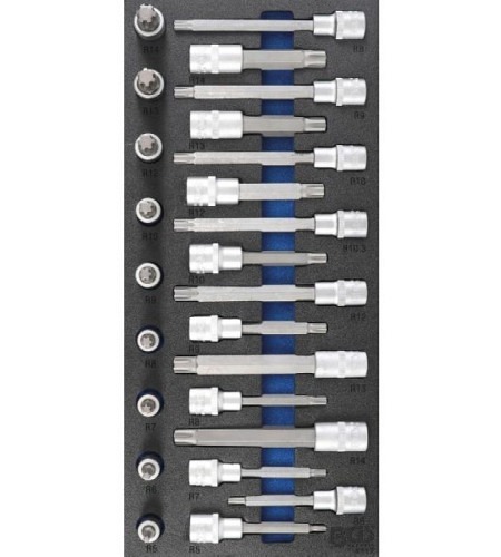 Werkstattwageneinlage 1/3: Bit-Einsatz-Satz | Antrieb Innenvierkant 12,5 mm (1/2") | Keil-Profil (für RIBE) | 25-tlg.