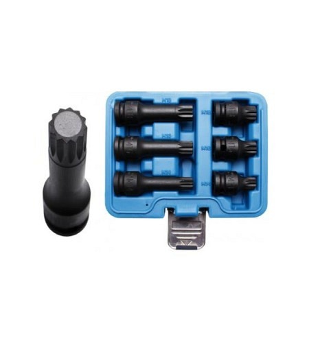 Kraft-Bit-Einsatz-Satz | Antrieb Innenvierkant 12,5 mm (1/2") | Innenvielzahn (für XZN) M14 - M18 | 6-tlg.