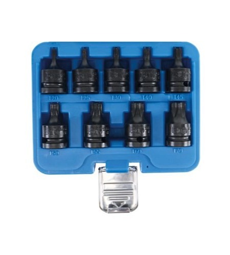 Kraft-Bit-Einsatz-Satz | Antrieb Innenvierkant 12,5 mm (1/2") | T-Profil (für Torx) T20 - T70 | 9-tlg.
