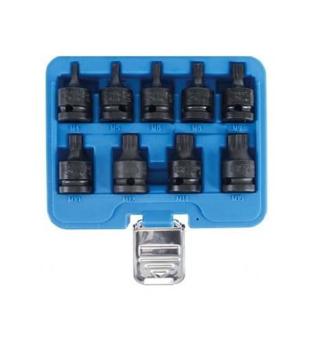 Kraft-Bit-Einsatz-Satz | Antrieb Innenvierkant 12,5 mm (1/2") | Innenvielzahn (für XZN) M4 - M16 | 9-tlg.