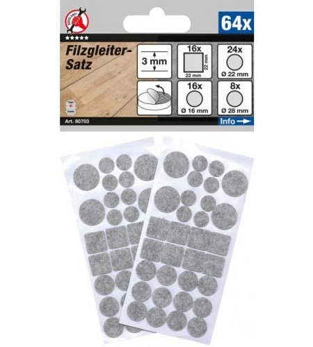 Filzgleiter-Satz | grau-meliert | 64-tlg.