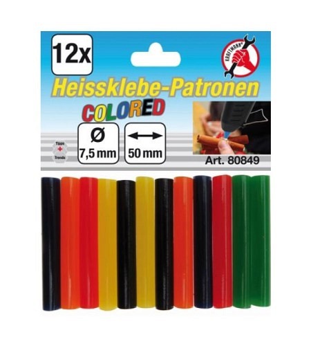 Heissklebe-Patronen | bunt | Ø 7,5 mm, 50 mm | 12-tlg.