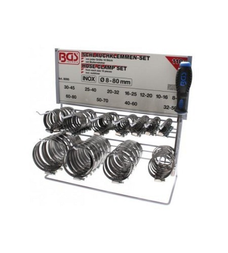 Schlauchklemmen-Sortiment | INOX | auf Tafel | 111-tlg.