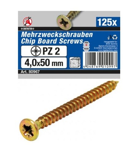 Mehrzweckschrauben | Kreuzschlitz PZ2 | 4,0 x 50 mm | 125 Stück