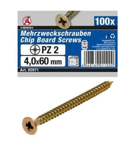 Mehrzweckschrauben | Kreuzschlitz PZ2 | 4,0 x 60 mm | 100 Stück