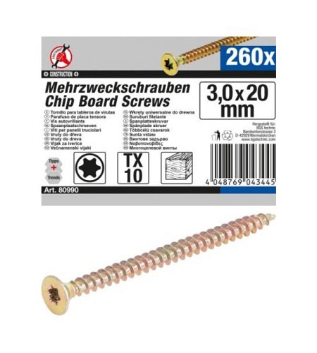 Mehrzweckschrauben | T-Profil (für Torx) T10 | 3,0 x 20 mm | 260 Stück