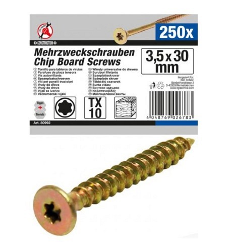 Mehrzweckschrauben | T-Profil (für Torx) T10 | 3,5 x 30 mm | 250 Stück