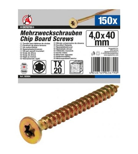 Mehrzweckschrauben | T-Profil (für Torx) T20 | 4,0 x 40 mm | 150 Stück