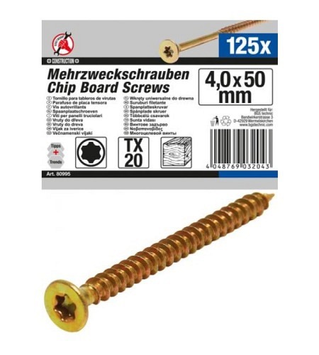 Mehrzweckschrauben | T-Profil (für Torx) T20 | 4,0 x 50 mm | 125 Stück