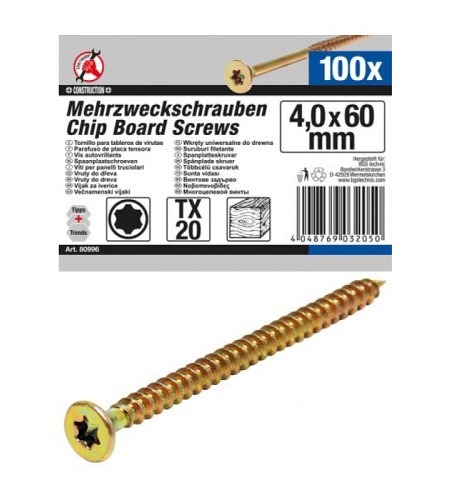 Mehrzweckschrauben | T-Profil (für Torx) T20 | 4,0 x 60 mm | 100 Stück