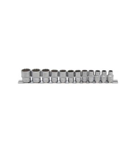 Steckschlüssel-Einsatz-Satz, Zwölfkant | Antrieb Innenvierkant 10 mm (3/8") | SW 8 - 19 mm | 12-tlg.